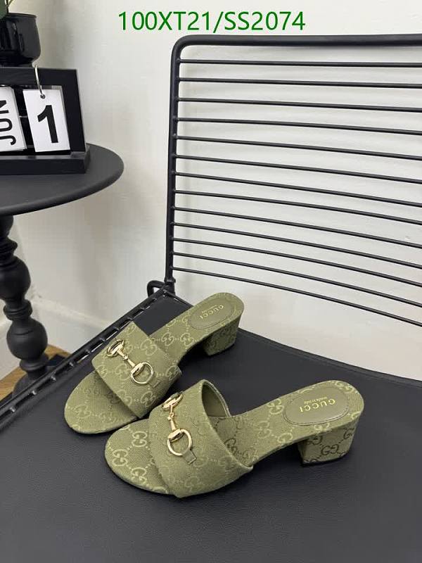 Gucci Women's Green Monogram Heeled Slide Sandals EU 35-42
