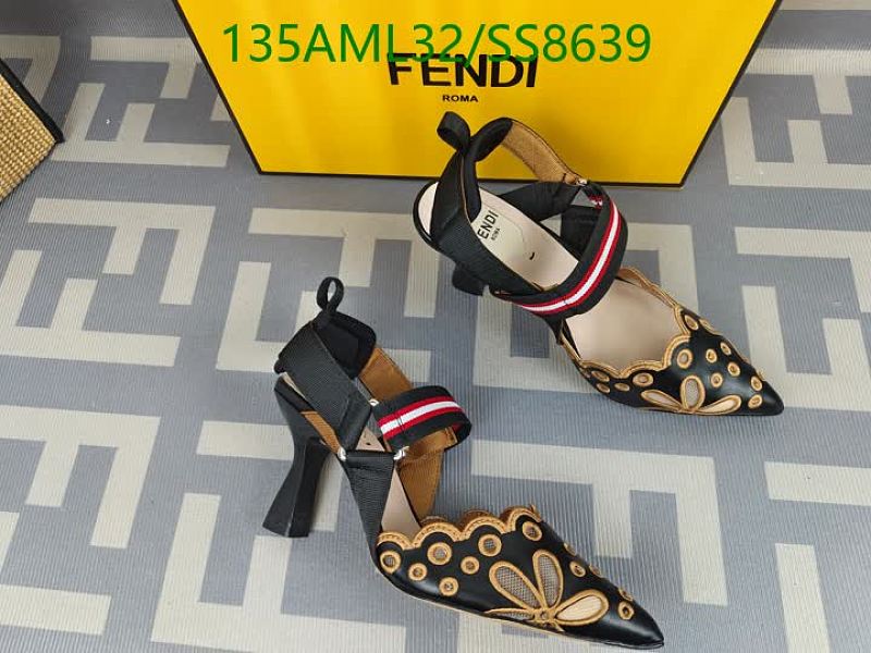 Fendi Women's Black Mesh & Leather Scalloped Heel Sandals EU 35-42