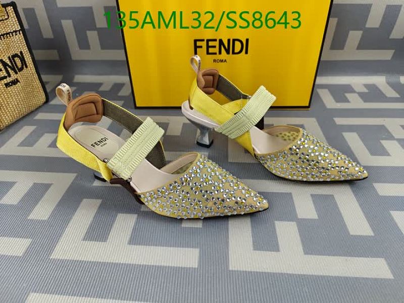 Fendi Women's Yellow Crystal Embellished Mesh & Leather Slingback Heels