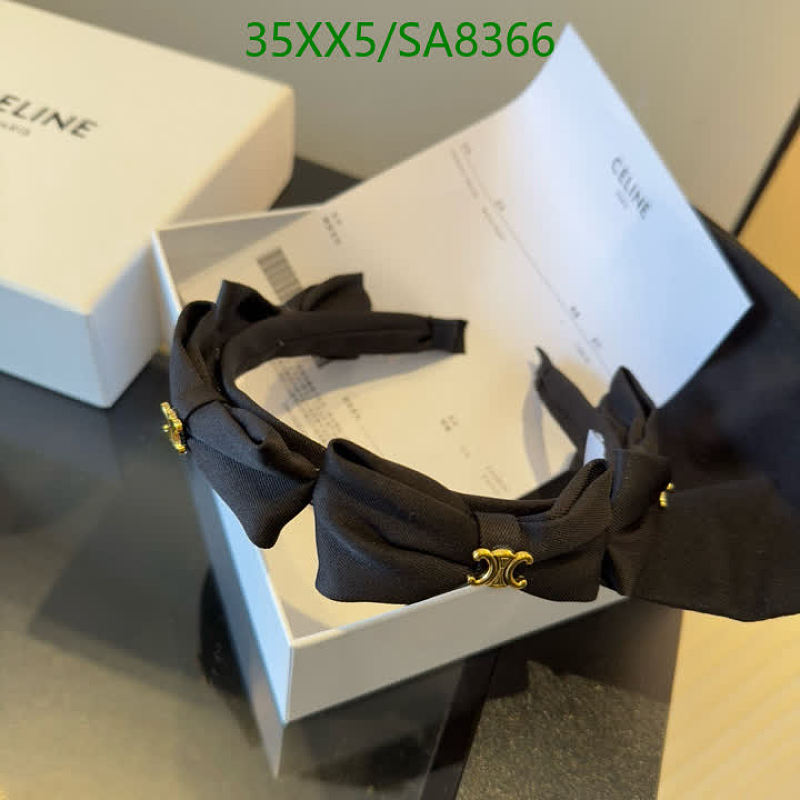 Celine Black Bow Headband with Gold Triomphe Logo