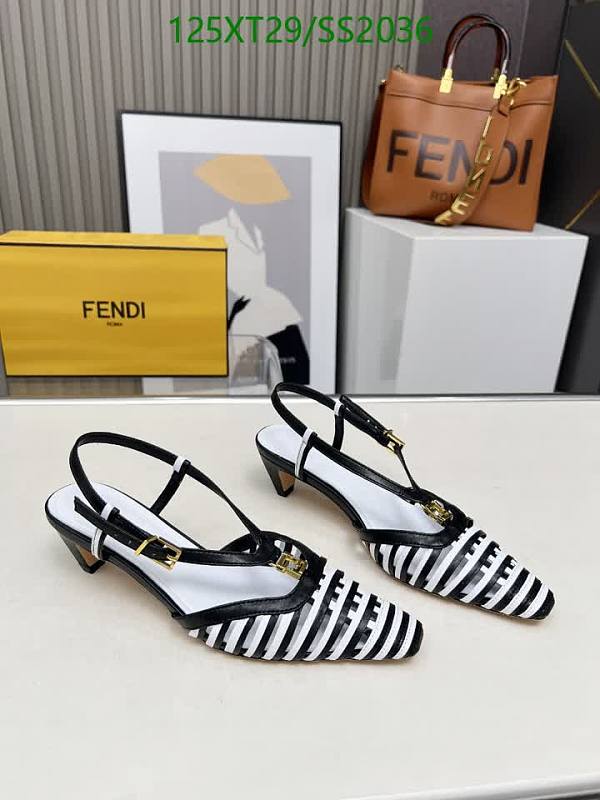 Fendi Women's Slingback Heels - Genuine Leather, Black & White Stripe