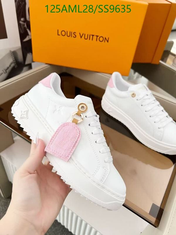 Louis Vuitton Women's White Calfskin Leather Sneakers with Pink Accents 7 Louis Vuitton Women's White Calfskin Leather Sneakers with Pink Accents