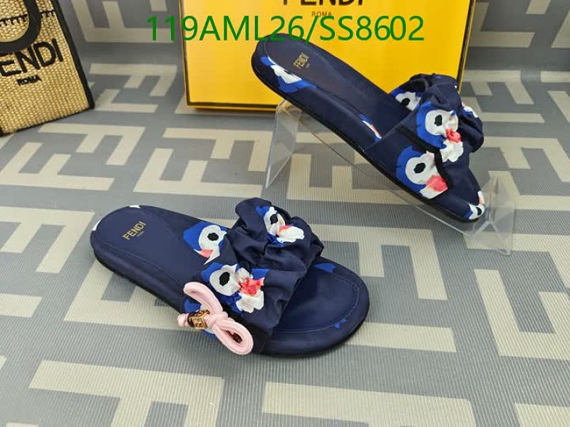 Fendi Women's Navy Blue Sheepskin Slides with Bow Detail