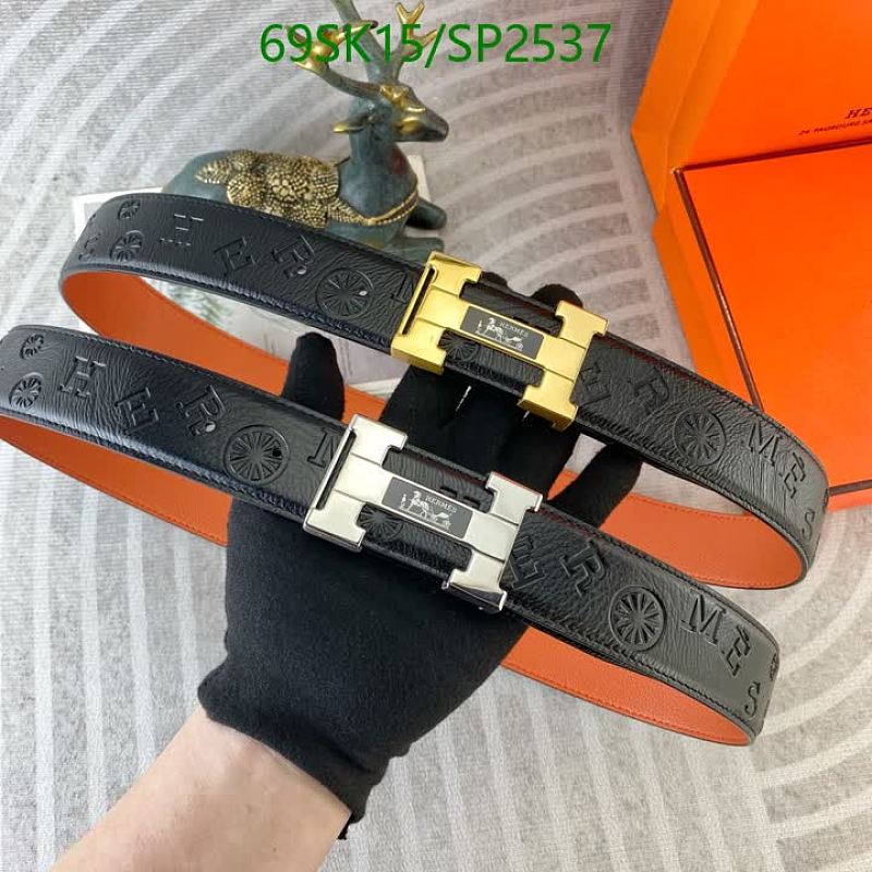 Hermes Genuine Leather Belt with Signature H Buckle - Black/Orange