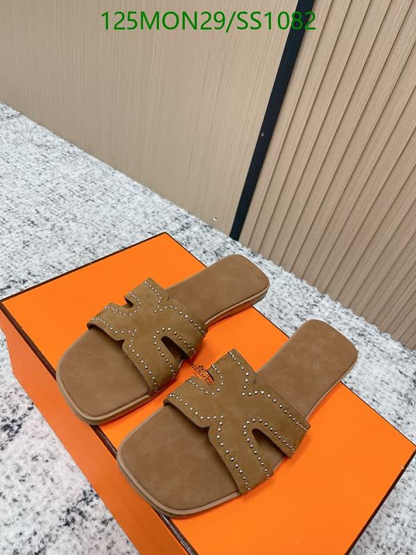Hermes Women's Brown Suede H-Slide Sandals with Studs