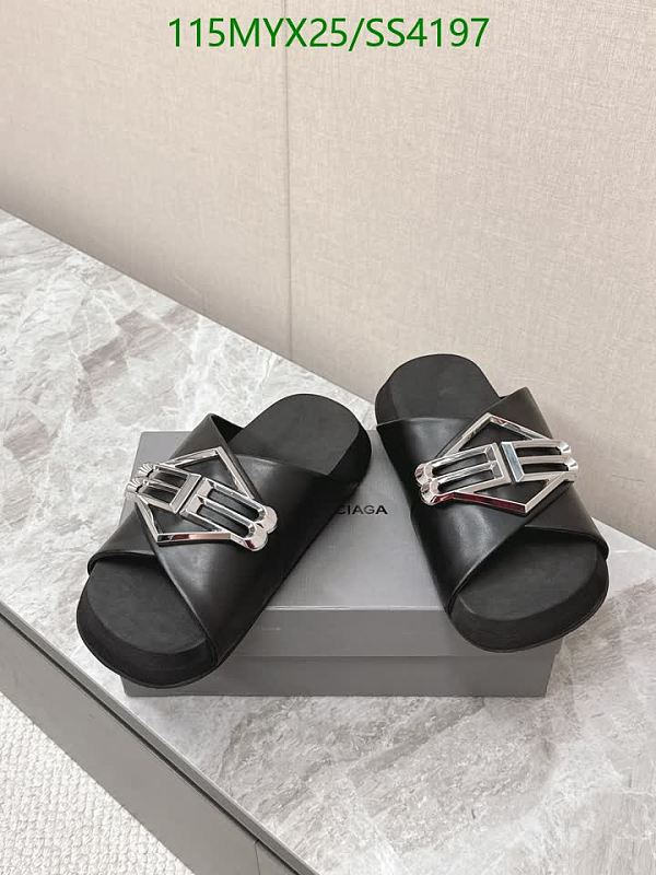 Balenciaga Women's Black Calf Leather Slides with Silver Buckle Detail