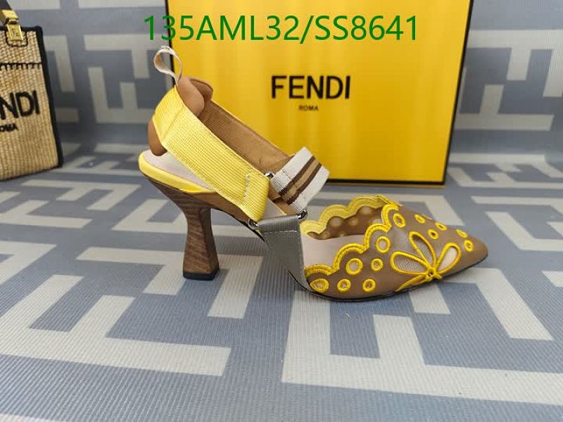 Fendi Women's Brown Leather Mesh Scalloped High Heel Pumps EU 35-42