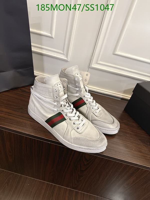 Gucci Men's High-Top Sheepskin Sneakers - White/Green/Red Stripe