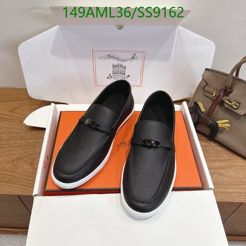 Hermès Men's Black Leather Loafers - Style SS9162