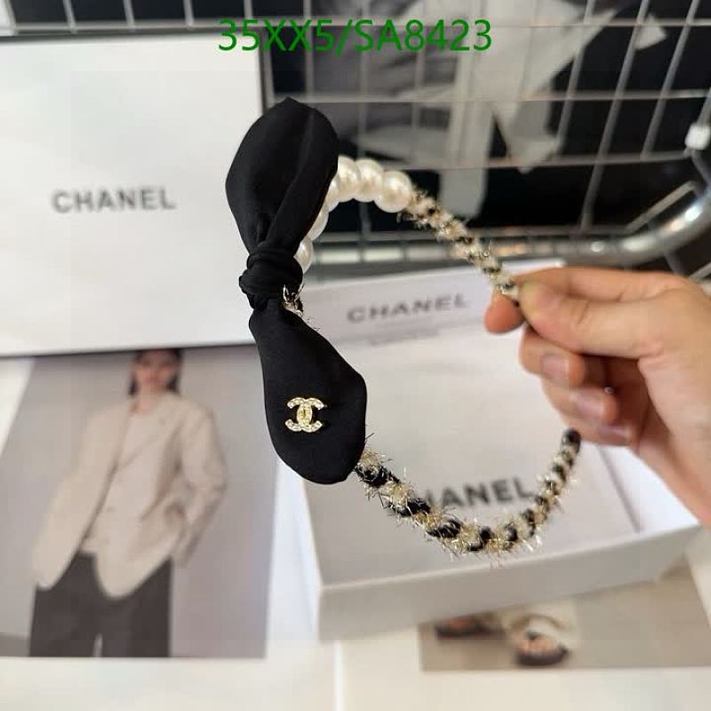 Chanel Pearl Embellished Black Fabric Bow Headband