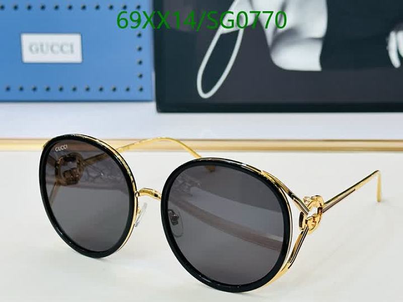 Gucci Women's Round Metal Sunglasses with Interlocking G Detail - Gold/Black