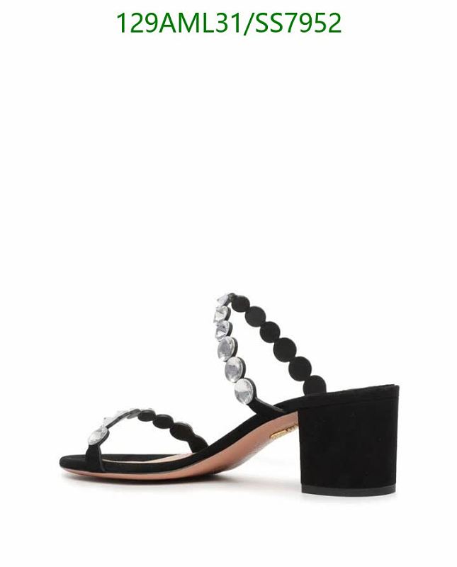 Aquazzura Women's Black Suede Embellished Block Heel Sandals 7 Aquazzura Women's Black Suede Embellished Block Heel Sandals