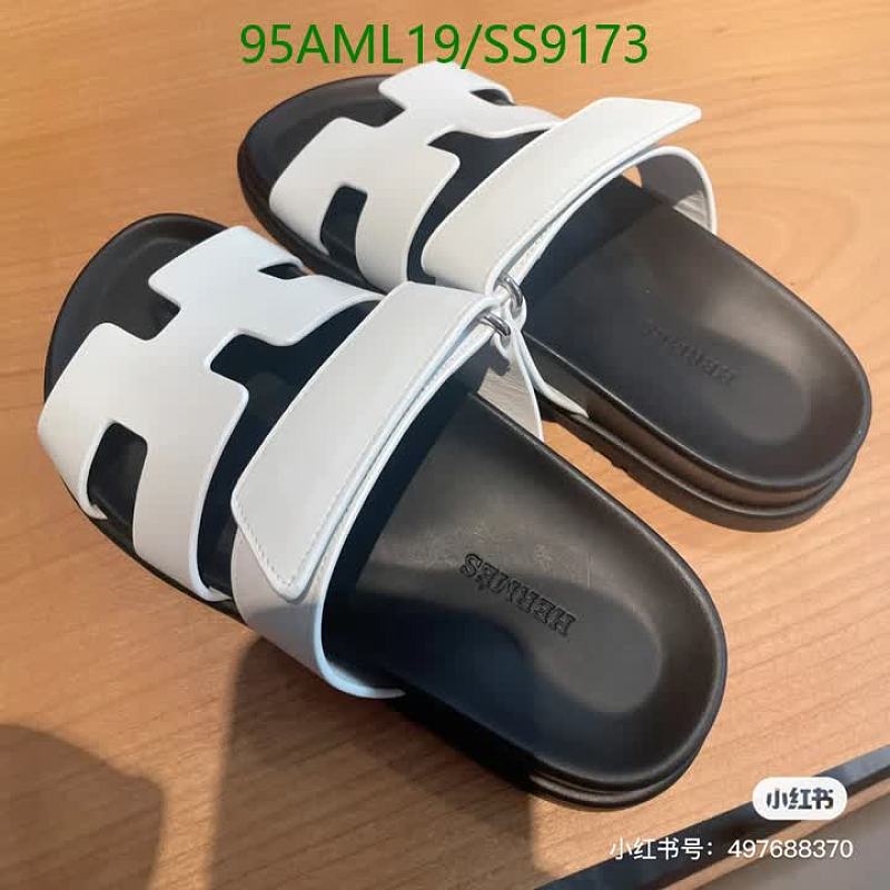 Hermes Men's Calf Leather Slide Sandals - White & Black
