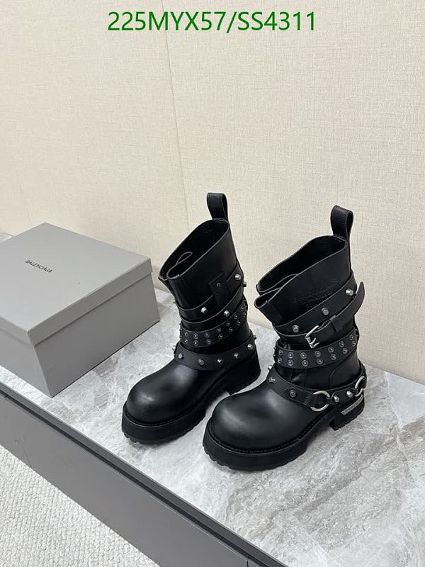 Balenciaga Women's Black Leather Studded Buckle Biker Boots 5 Balenciaga Women's Black Leather Studded Buckle Biker Boots