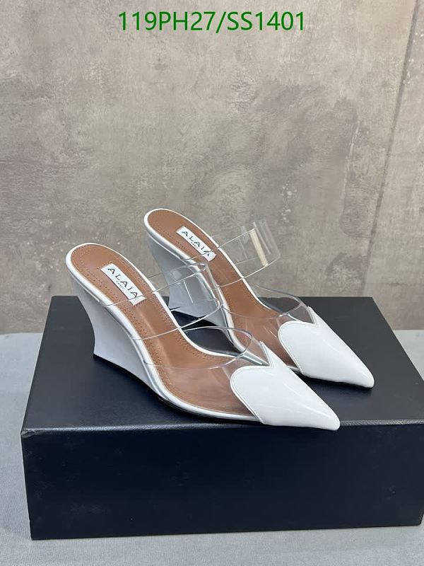 Alaia Women's Wedge Mule Shoes - White Leather & Transparent Straps