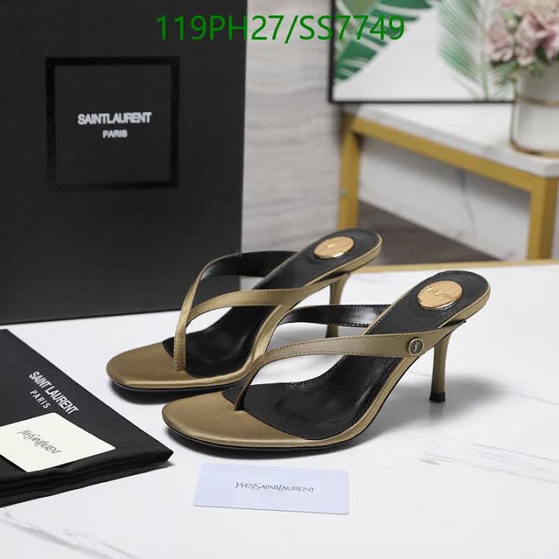 Yves Saint Laurent Women's Gold Leather Thong Heeled Sandals