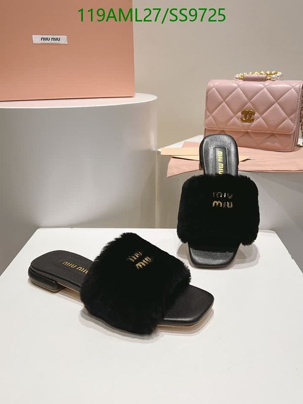 Miu Miu Women's Black Lamb Wool Slides with Leather Sole