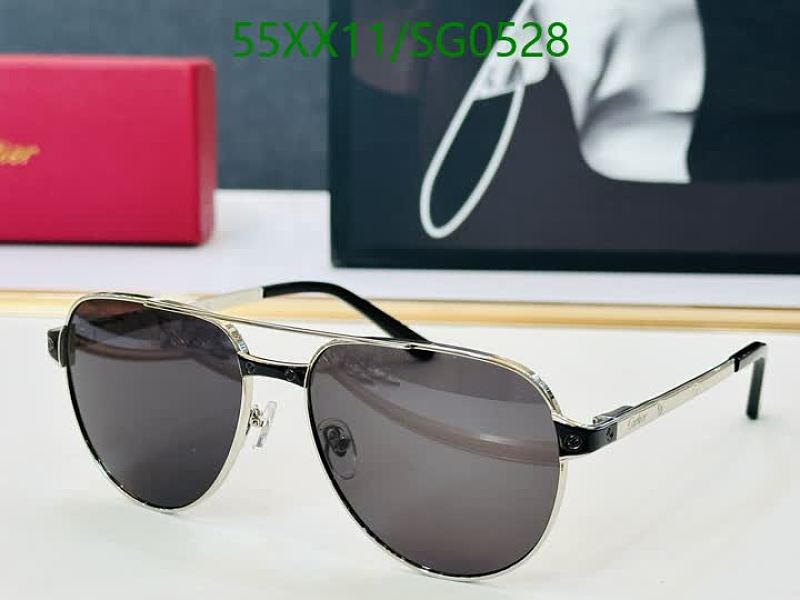 Cartier Aviator Sunglasses for Men - Silver Frame, Grey Lenses