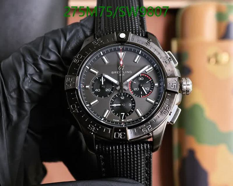 Breitling Chronograph Quartz Watch with Black Dial and Cowhide Strap