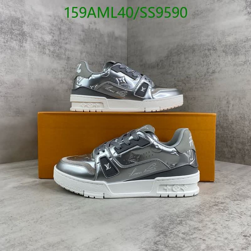 Louis Vuitton Men's Silver Calfskin Patent Leather Low-Top Sneakers