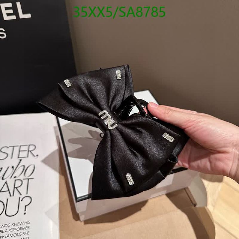 Miu Miu Black Satin Bow Hair Claw with Crystal Embellishments