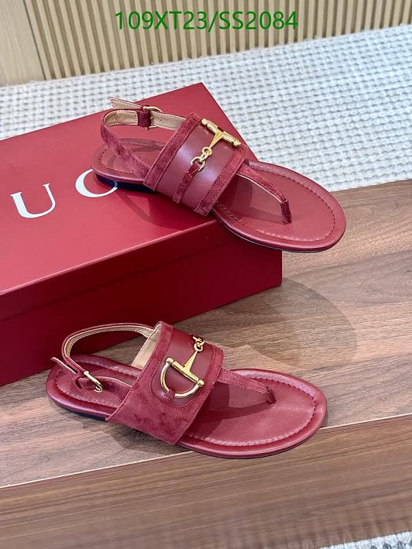 Gucci Women's Red Leather T-Strap Sandals with Horsebit Detail