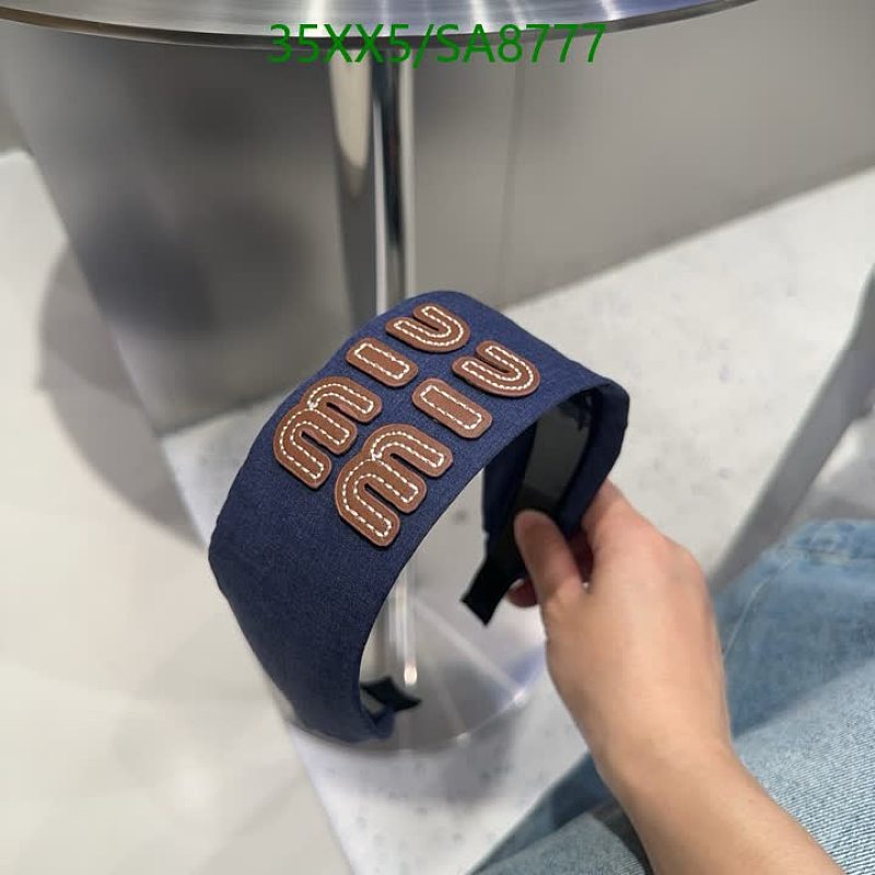 Miu Miu Denim Headband with Leather Logo Detail