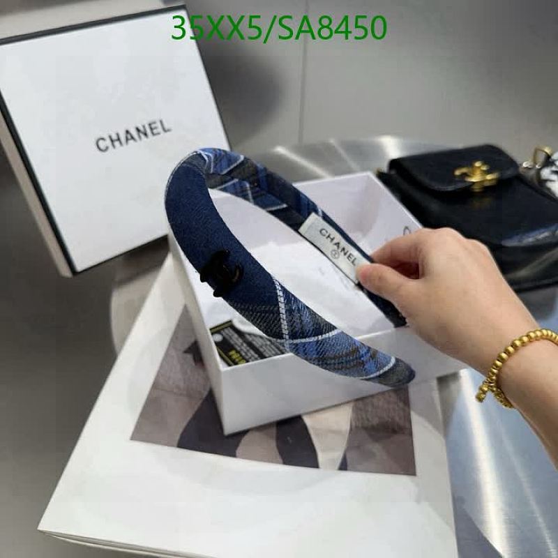 Chanel Plaid Headband - Classic Blue & White Pattern
