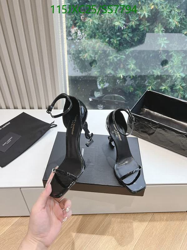 Yves Saint Laurent Women's Black Patent Leather Ankle Strap Heels
