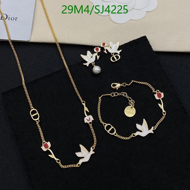 Dior Jewelry Set: Necklace, Bracelet & Earrings with Birds and Flowers