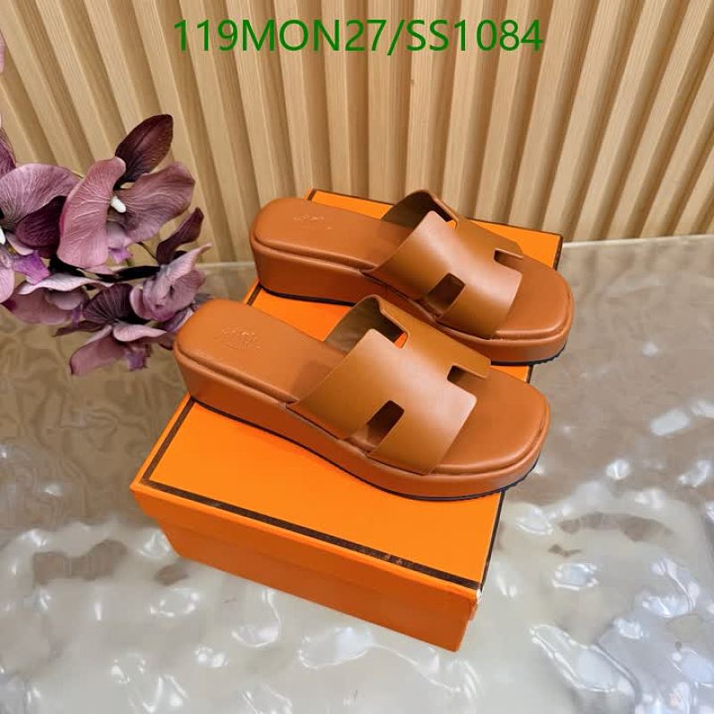 Hermès Women's Tan Leather H Logo Platform Wedge Slides Sandals EU 35-41