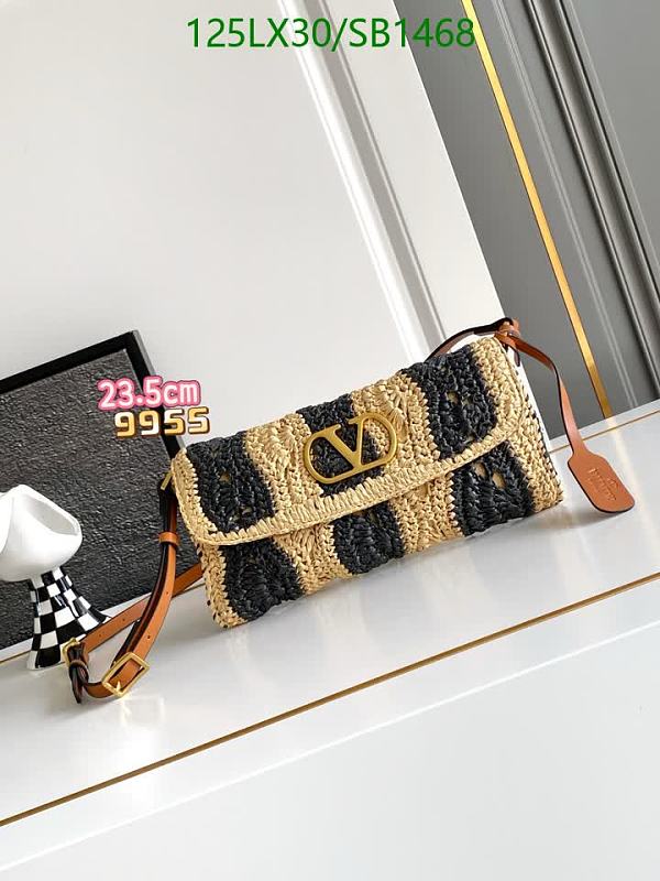 Valentino Garavani Raffia & Leather Vlogo Shoulder Bag