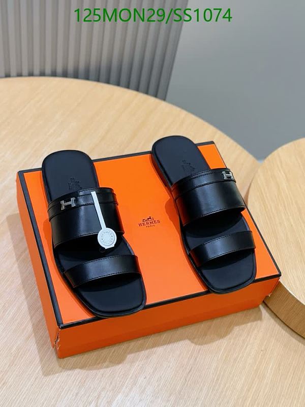 Hermès Men's Black Leather Slides - Elegant & Comfortable Footwear