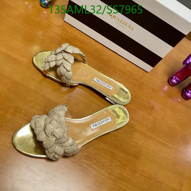 Aquazzura Women's Gold Genuine Leather Slide Sandals with Embellished Straps