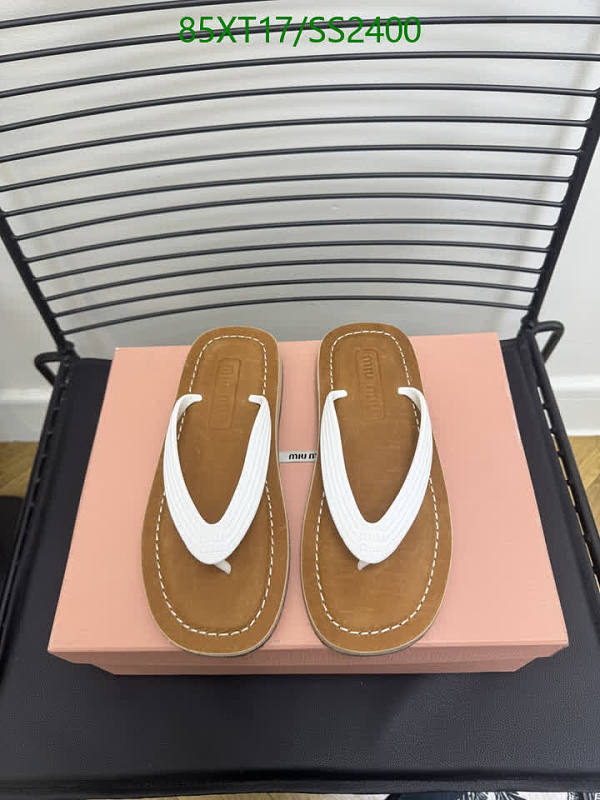 Miu Miu Women's White & Brown Leather Flip Flop Sandals EU 35-41