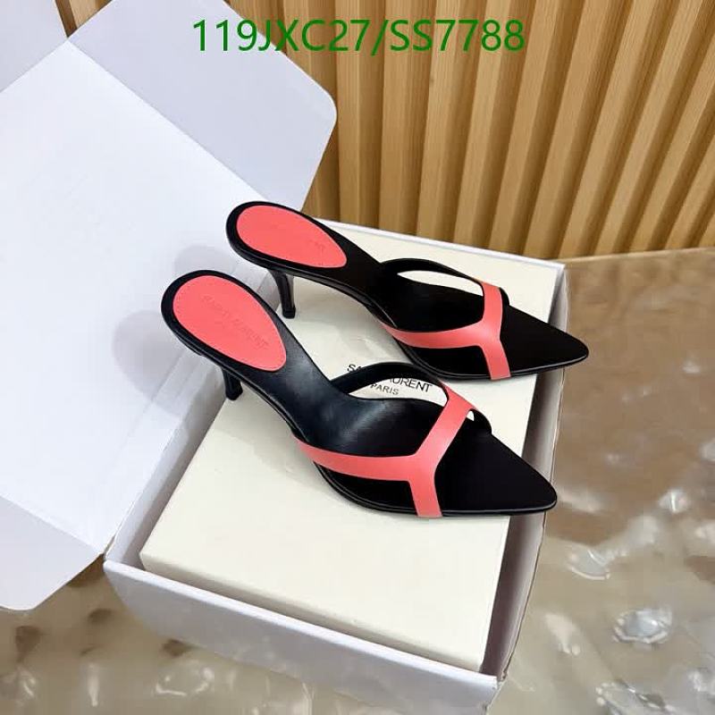 Yves Saint Laurent Women's Black & Coral Leather Heeled Mules - Size EU 35-41