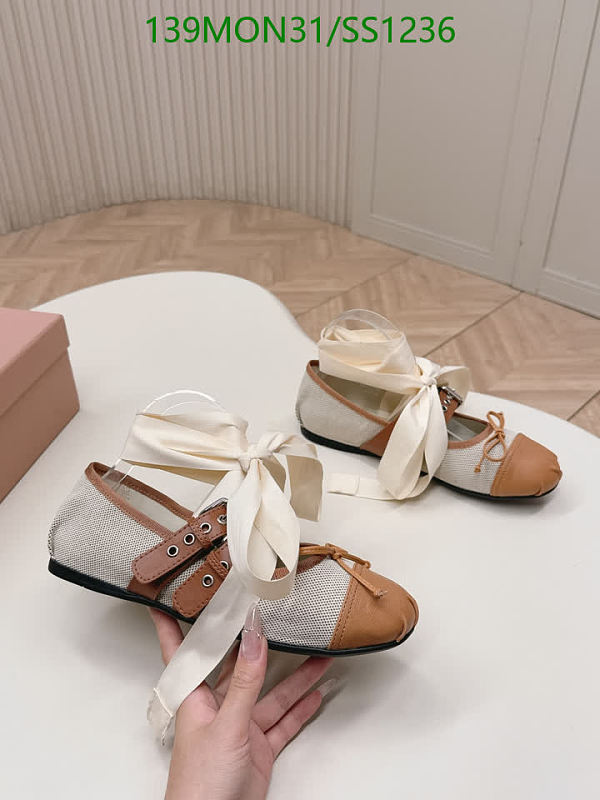 Miu Miu Women's Ballet Flats with Ribbon Tie - Leather & Canvas