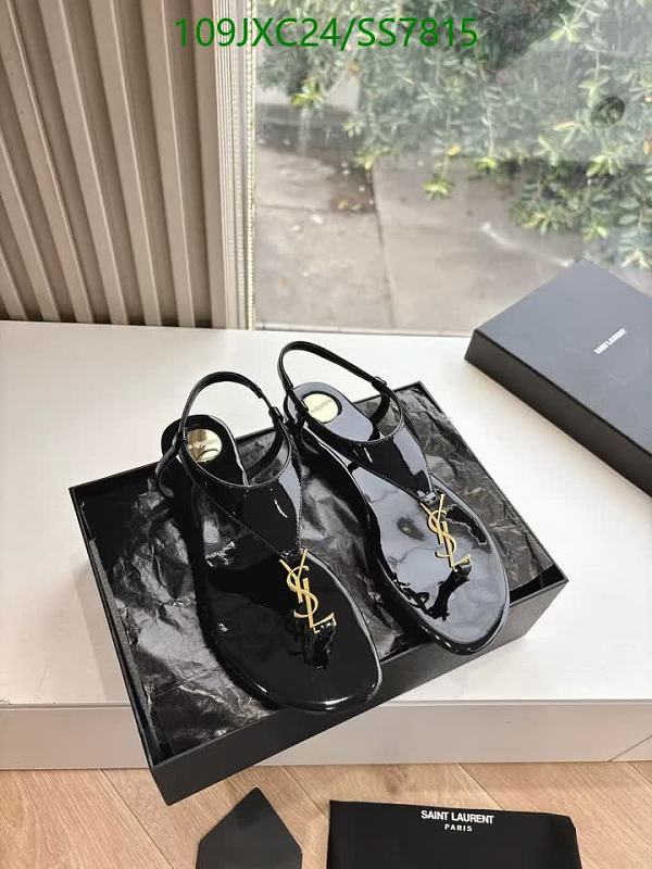 Yves Saint Laurent Women's Black Patent Leather Thong Sandals