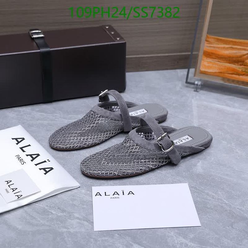 Products 39 Alaia Women's Grey Suede Mesh Buckle Mule Shoes