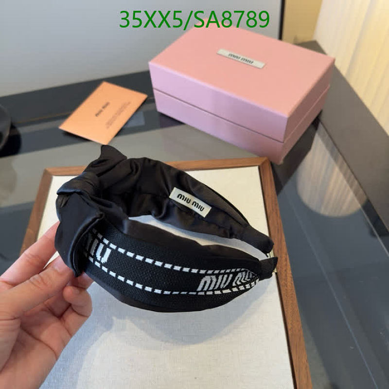 Miu Miu Black Satin Knotted Headband with Logo Detail