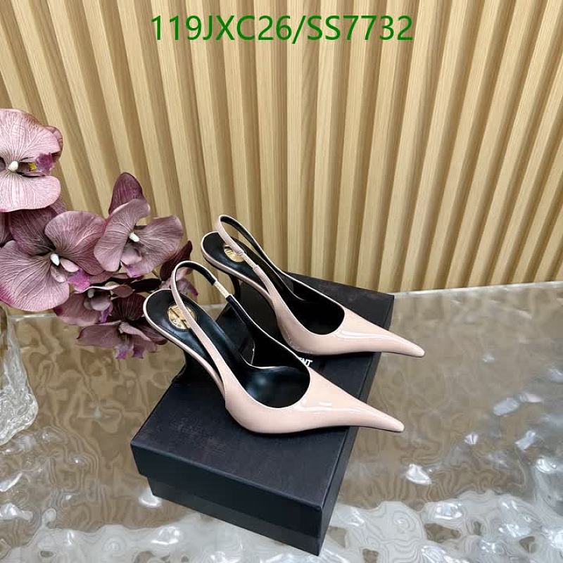 Yves Saint Laurent Patent Leather Slingback Pointed-Toe Heels Beige