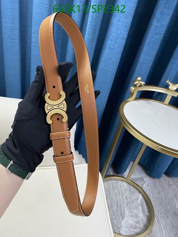 Celinee Genuine Leather Belt with Gold Triomphe Buckle