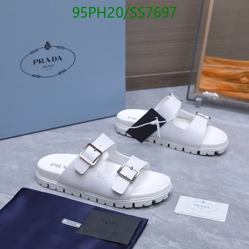 Prada Women's White Calf Leather Slides with Buckle Detail