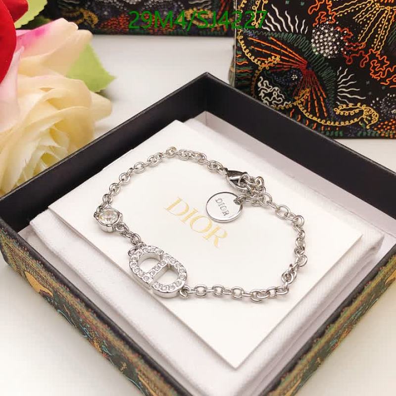 Dior CD Logo Pave Crystal Chain Bracelet Silver Tone