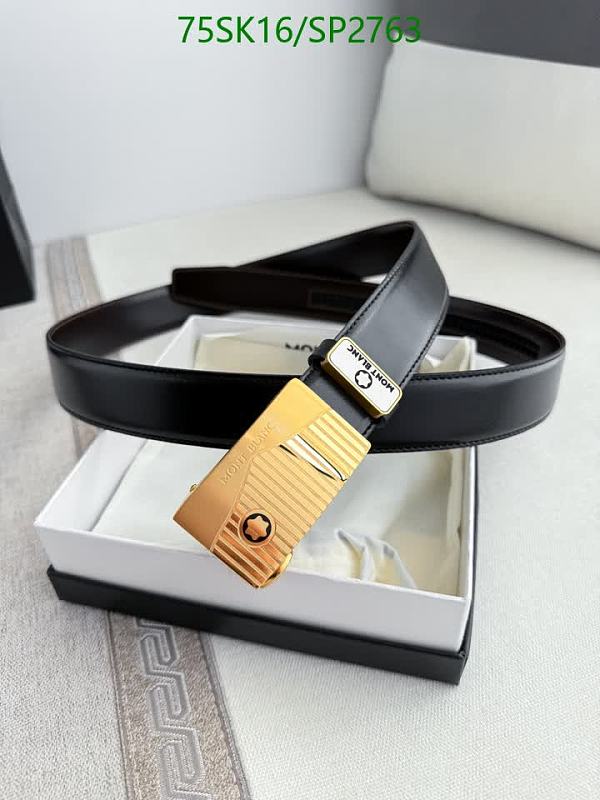 Montblanc Men's Genuine Leather Belt with Gold Buckle - 3.5cm Width