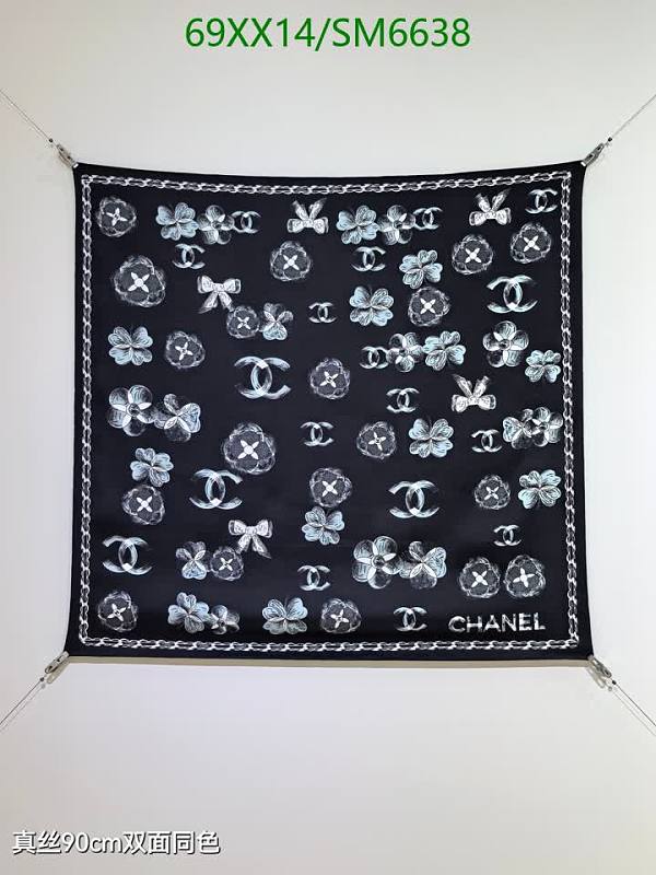 Chanel Real Silk Scarf 90x90cm Black Floral Pattern