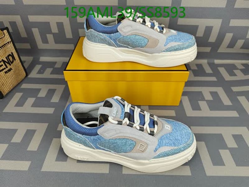Fendi Men's Blue & Grey Mesh & Cowhide Low-Top Sneakers