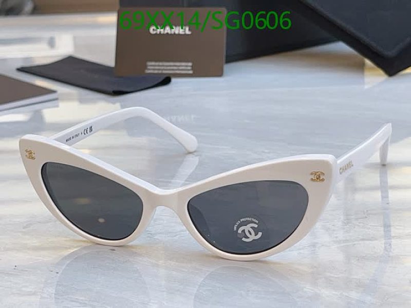 Chanel Cat-Eye Sunglasses with Gold CC Logo - White