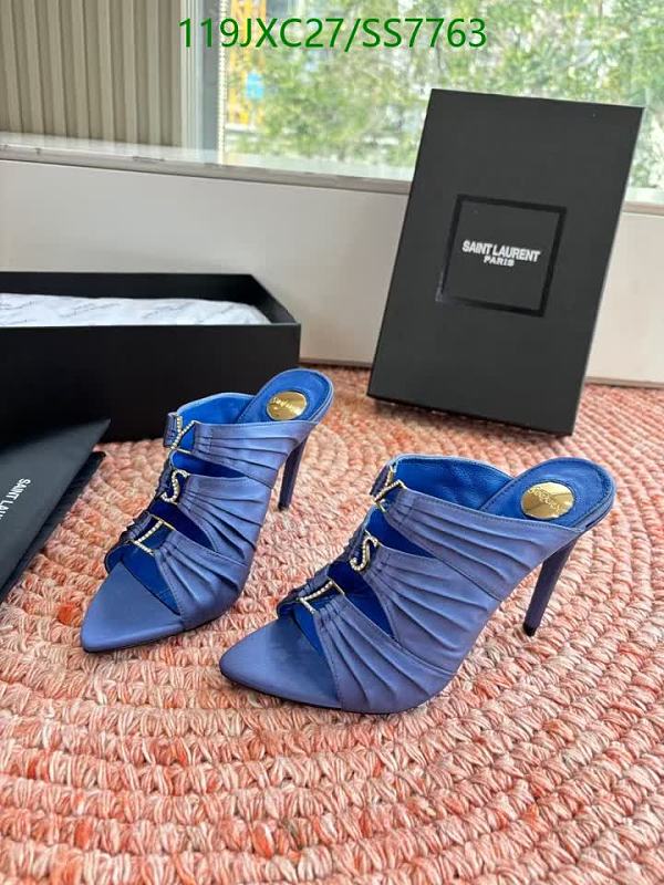 Yves Saint Laurent Women's Blue Silk & Leather Stiletto Heel Mules