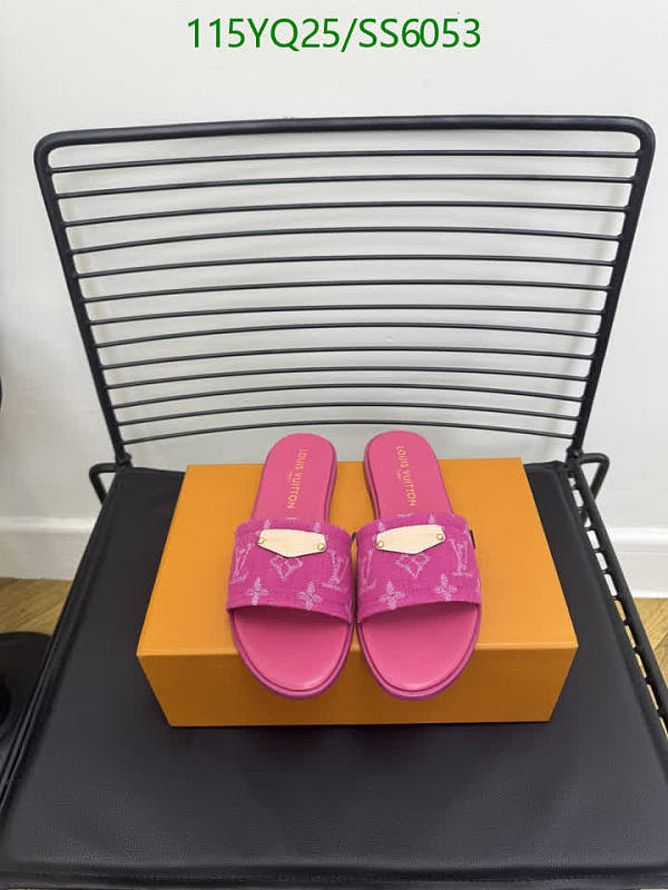 Louis Vuitton Women's Pink Denim Monogram Slide Sandals